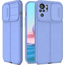 Fibaks Xiaomi Redmi Note 10/10S Kılıf Sürgülü Slide Kamera Korumalı Deri Görünümlü Leke Tutmaz Lüks Silikon