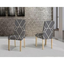 Elgeyar Desenli Kadife Sandalye Kılıfı, Likrali, Lastikli, Standart - Gri Geometrik Desen (1 Adet)