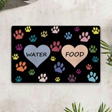 Vagonik Water Food Kedi Köpek Kalpdijital Baskılı 50 x 70 cm. Dekoratif Çok Amaçlı İç ve Dış Kapı Paspası Mama Paspası