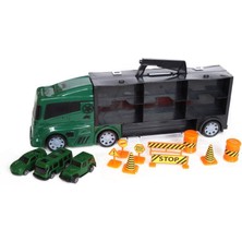 King Toys 3 Mini Araç ve Trafik Levhalı Taşıyıcı Kamyon Yeşil Lal 2018