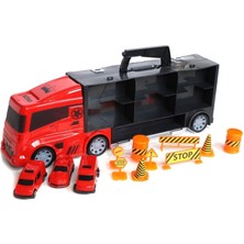 King Toys 3 Mini Araç ve Trafik Levhalı Taşıyıcı Kamyon Kırmızı Lal 2016