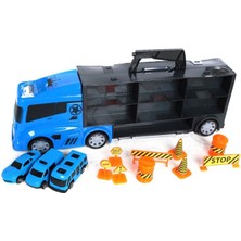 King Toys 3 Mini Araç ve Trafik Levhalı Taşıyıcı Kamyon Mavi Lal 2015