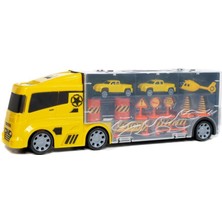 King Toys 3 Mini Araç ve Trafik Levhalı Taşıyıcı Kamyon Sarı Lal 2017