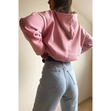 Belsima Butik Pembe Kapüşonlu Oversize Sweatshirt