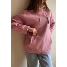 Belsima Butik Pembe Kapüşonlu Oversize Sweatshirt