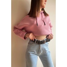 Belsima Butik Pembe Kapüşonlu Oversize Sweatshirt