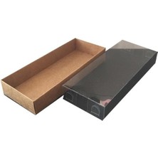 Bonjux  6 x 16 x 3 cm Altı Kraft Karton Üstü Asetat Şeffaf Kapaklı Dikdörtgen Kutu 100 Adet
