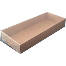 Bonjux  6 x 16 x 3 cm Altı Kraft Karton Üstü Asetat Şeffaf Kapaklı Dikdörtgen Kutu 100 Adet