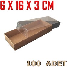 Bonjux  6 x 16 x 3 cm Altı Kraft Karton Üstü Asetat Şeffaf Kapaklı Dikdörtgen Kutu 100 Adet