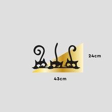 Leylaser Dekoratif 3 Lü Siyah Neşeli Kediler Duvar Dekoru 3mm Mdf