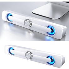 9d Stereo Ses Hoparlör USB Çubuğu Masaüstü Ses Soundbar Bilgisayar Akıllı Telefon Için No Bluetooth Beyaz
