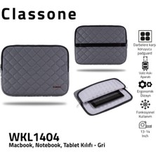 Classone WKL1404 13-14"ınch Macbook Notebook Tablet Kılıfı Gri