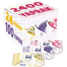 Fibril Islak Havlu Mendil 100 Yaprak Plastik Kapaklı Karma 24 Lü Set (Gül-Lavanta-Papatya) 2400 Yp