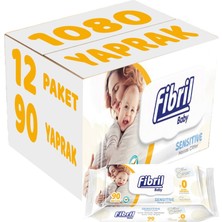 Fibril Islak Havlu Mendil 90 Yaprak Baby Sensitive Plastik Kapaklı (12 Li Set) 1080 Yaprak