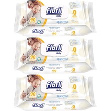 Fibril Islak Havlu Mendil 90 Yaprak Baby Sensitive Plastik Kapaklı (3 Lü Set) 270 Yaprak