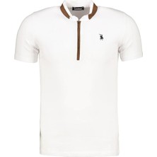 Dewberry T8571 Fermuarlı Erkek T-Shirt-Kar Beyaz
