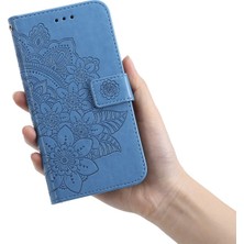 Dacare Xiaomi Mi 11 Için Pu Deri Çiçek Desenli Cüzdan Tasarımlı Telefon Kılıfı ile Ayarlanabilir Kordon - Mavi (Yurt Dışından)