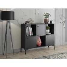 Wood'n Love Orbit Premium 3 Kapaklı Metal Ayaklı Çok Amaçlı Dolap Konsol - Siyah / Siyah