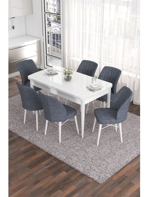 Canisa Concept Eva Serisi 80 x 132 cm  Açılabilir Mdf Mutfak Masa Takımı Beyaz Masa ve 6 Sandalye