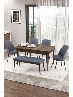 Canisa Concept Zen Serisi Bench'li Mdf Açılabilir 80 x 132 cm 1.sınıf Mutfak Masası Takımı - Barok Ahşap Desen