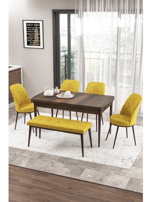 Canisa Concept Zen Serisi Bench'li Mdf Açılabilir 80 x 132 cm 1.sınıf Mutfak Masası Takımı - Barok Ahşap Desen