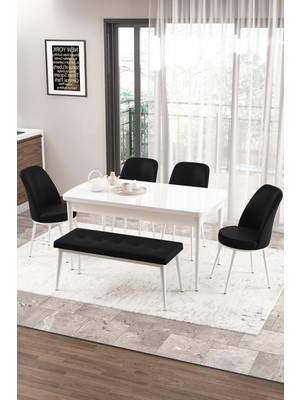 Canisa Concept Zen Serisi Bench'li 80 x 132 cm Açılabilir Mdf Mutfak Masası Takımı Beyaz Masa