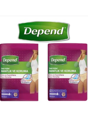 Depend Kadın Emici Külot 9 Adet Büyük Boy 42-50 Beden 9+9 18 Ad