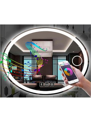 Global Led Mirror 40 x 60 cm Bluetoothlu Makyaj Aynalı Buğu Yapmayan Ledli Elips Banyo Aynası