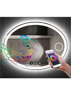 40 x 60 cm Bluetoothlu Makyaj Aynalı Buğu Yapmayan Ledli Elips Banyo Aynası