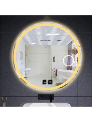 85 cm Makyaj Aynalı Dokunmatik Tuşlu Buğu Yapmayan Ledli Yuvarlak Banyo Aynası