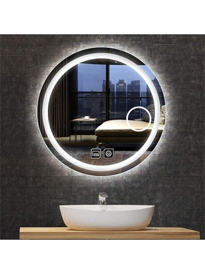 75 cm Makyaj Aynalı Dokunmatik Tuşlu Buğu Yapmayan Ledli Yuvarlak Banyo Aynası