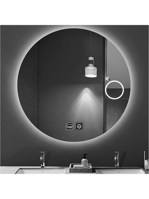 60 cm Makyaj Aynalı Dokunmatik Tuşlu Buğu Yapmayan Ledli Yuvarlak Banyo Aynası