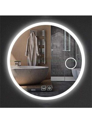 50 cm Makyaj Aynalı Dokunmatik Tuşlu Buğu Yapmayan Ledli Yuvarlak Banyo Aynası