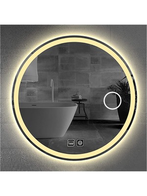 50 cm Makyaj Aynalı Dokunmatik Tuşlu Buğu Yapmayan Ledli Yuvarlak Banyo Aynası