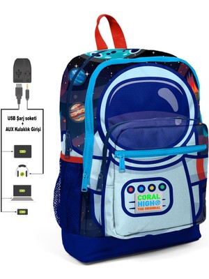 Coral High Kids Dört Bölmeli Sax Robot Desenli Ilkokul Çantası USB Şarjlı Kulaklık Çıkışlı 23823