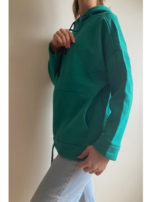 Belsima Butik Yeşil Kapüşonlu Oversize Sweatshirt