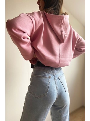 Belsima Butik Pembe Kapüşonlu Oversize Sweatshirt