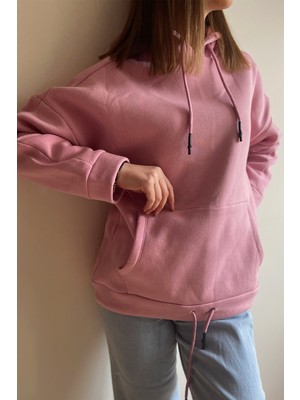 Belsima Butik Pembe Kapüşonlu Oversize Sweatshirt