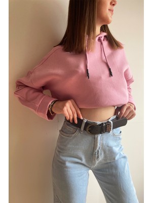 Belsima Butik Pembe Kapüşonlu Oversize Sweatshirt