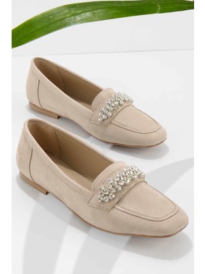 Bambi Bej Süet  Kadın Loafer Ayakkabı K018392161