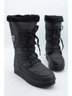 Twingo Günlük Kaymaz Taban Kürklü Bağcıklı Siyah Kadın Kar Botu 995