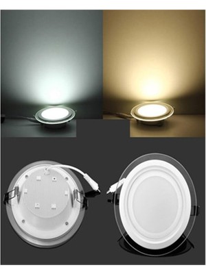 Lamptıme 12 W Camlı LED Panel Armatür Yuvarlak Beyaz Gövde Beyaz Işık