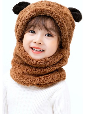 Bundera Panda Çocuk Kapüşonlu Peluş Bere Atkı Welsoft Boyunluk Rüzgar Geçirmez Kulaklı Şapka