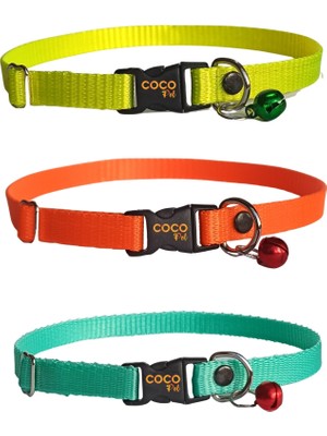 Coco Pet Kedi Boyun Tasması Zilli  3'lü Set  20-37  cm Sarı Turuncu ve Turkuaz