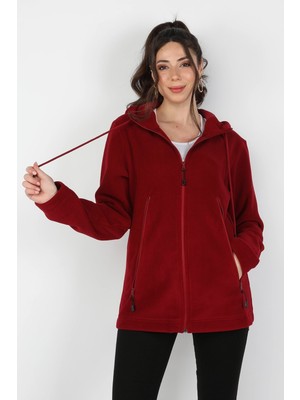 Kapüşonlu Polar Sweatshirt Bordo