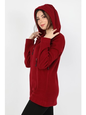 Kapüşonlu Polar Sweatshirt Bordo