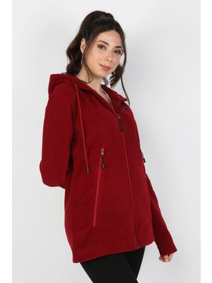 Kapüşonlu Polar Sweatshirt Bordo