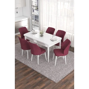 Concept Eva Serisi 80 x 132 cm  Açılabilir Mdf Mutfak Masa Takımı Beyaz Masa ve 6 Sandalye