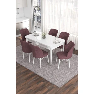 Concept Eva Serisi 80 x 132 cm  Açılabilir Mdf Mutfak Masa Takımı Beyaz Masa ve 6 Sandalye
