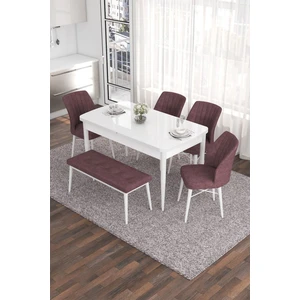 Concept Eva Serisi 80 x 132 cm Benchli Açılabilir Mdf Mutfak Masa Takımı Beyaz Masa ve 4 Sandalye